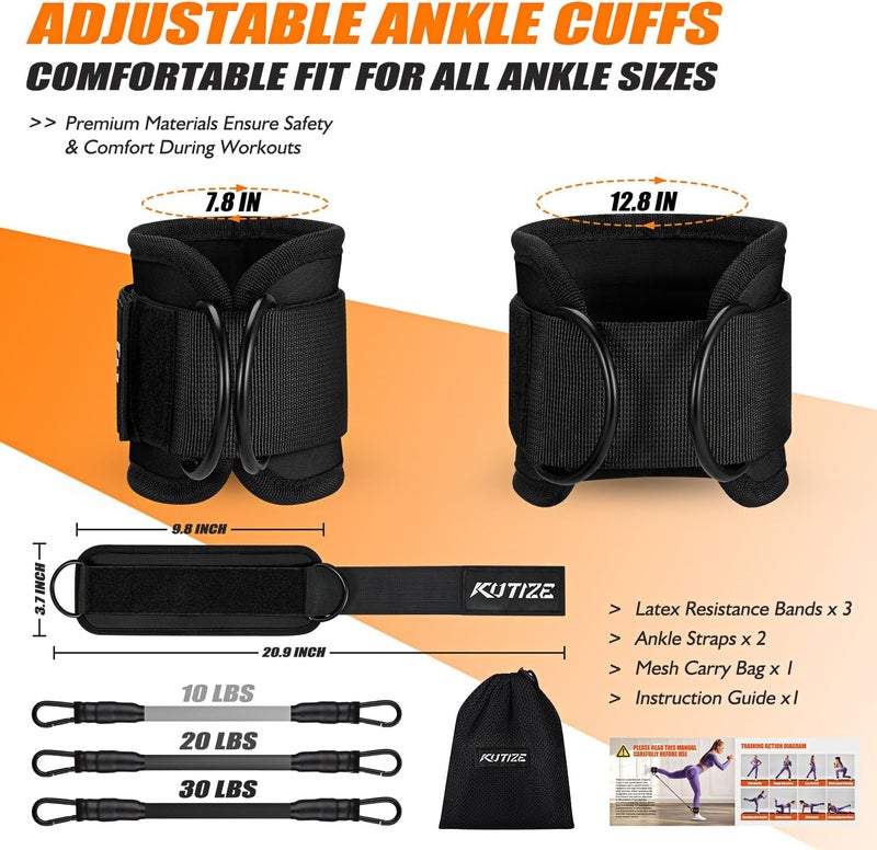 KUTIZE Ankle Resistance Bands with Cuffs for Women & Men - 3-Level Adjustable Leg & Glute Workout Equipment, Portable Home Gym Exercise Bands for Kickbacks, Hip Thrusts, Yoga, Strength Training - Image 4